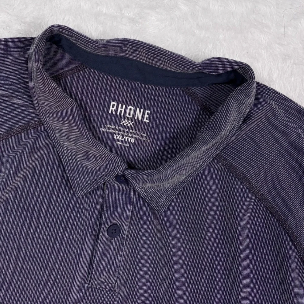 Rhone Delta Pique Polo Golf Shirt XL Navy Purple‎ Geometric Stripe Performance